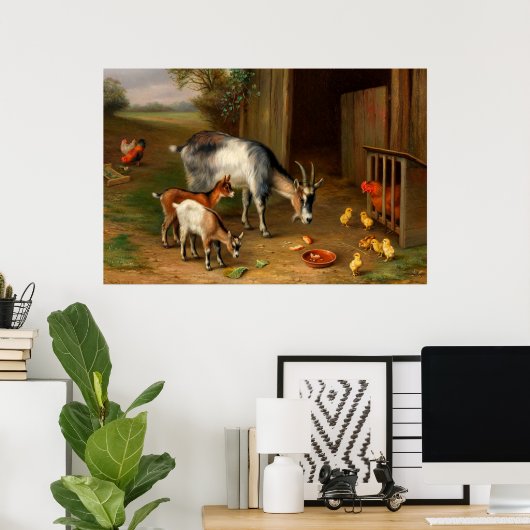 Ziegen und Hühner im Betrieb Poster (Heimbüro)