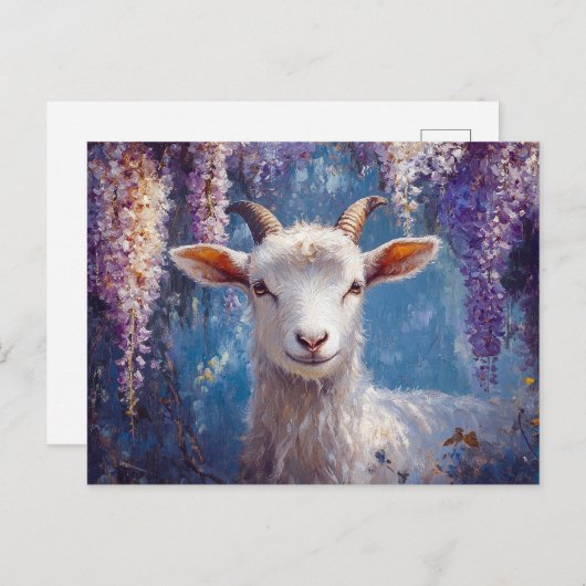 Ziegen und Lila Wisteria Blume Postkarte (Vorne/Hinten)