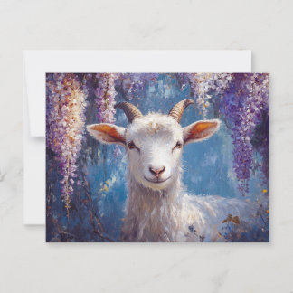 Ziegen und Lila Wisteria Blume Postkarte