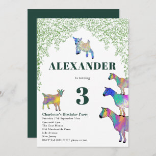 Ziegen Wasserfarbe Geburtstagspartei Grün Einladung