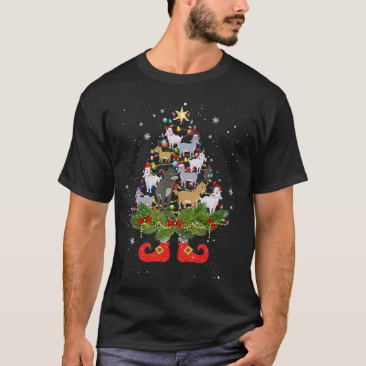 Ziegen Weihnachtsbaum Lichter Niedliche Weihnachts T-Shirt (Vorderseite)