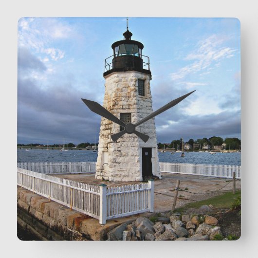 Ziegeninsel Leuchtturm, Rhode Island Quadratische Wanduhr (Vorderseite)