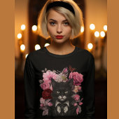 Ziegenkatze und Rose Gothic Black and White Katzen T-Shirt