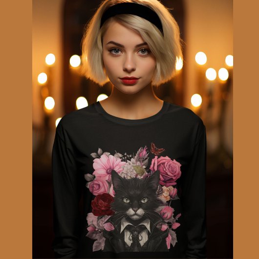 Ziegenkatze und Rose Gothic Black and White Katzen T-Shirt