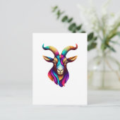 Ziegenkopf bunt Horn Postkarte (Stehend Vorderseite)