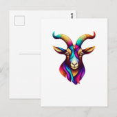 Ziegenkopf bunt Horn Postkarte (Vorne/Hinten)