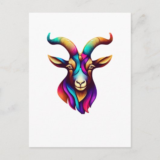 Ziegenkopf bunt Horn Postkarte (Vorderseite)