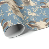 Ziegenköpfe und Blume auf blau Geschenkpapier (Rolleneckpunkt)