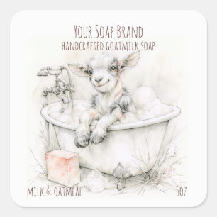Ziegenmilch-Seifenetikett zum Baden von Hand gefer Quadratischer Aufkleber