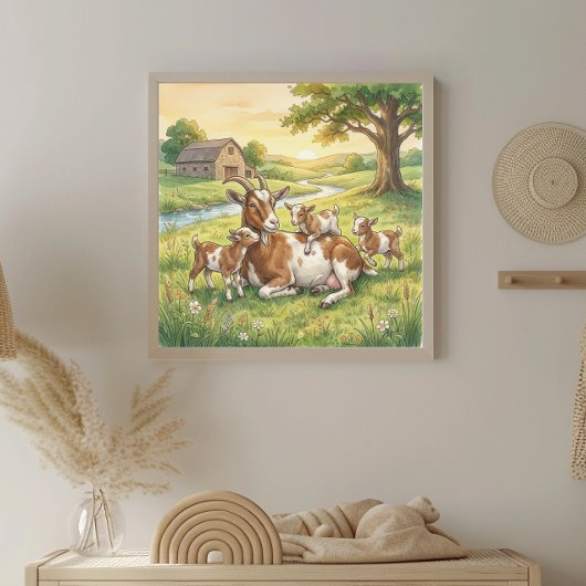 Ziegenmutter und Kinder-Kinderzimmer Poster