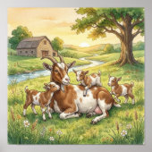 Ziegenmutter und Kinder-Kinderzimmer Poster (Vorne)
