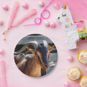 Ziegenschwarz Brawn Horns Tierisches Foto Pappteller (Party)