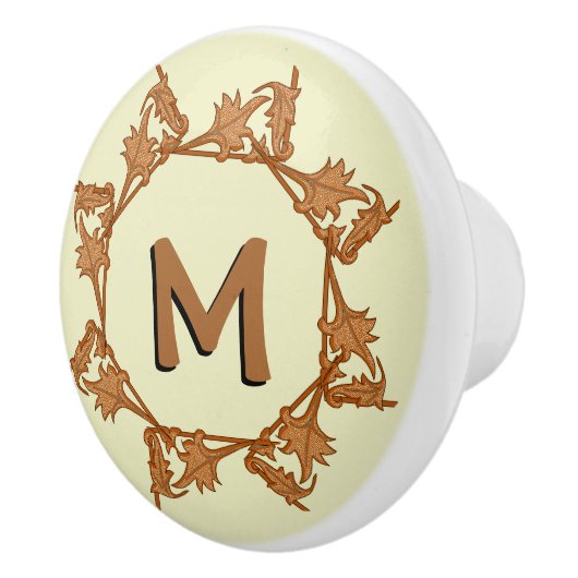 Ziehen - Blätter im Kreis mit Initial (v.2) Keramikknauf (Rechts)