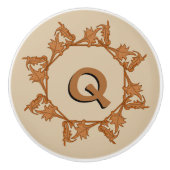 Ziehen - Blätter im Kreis mit Initial (v.3) Keramikknauf (Vorderseite)