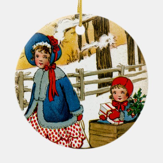 Ziehen des Schlittens Keramik Ornament (Hinten)