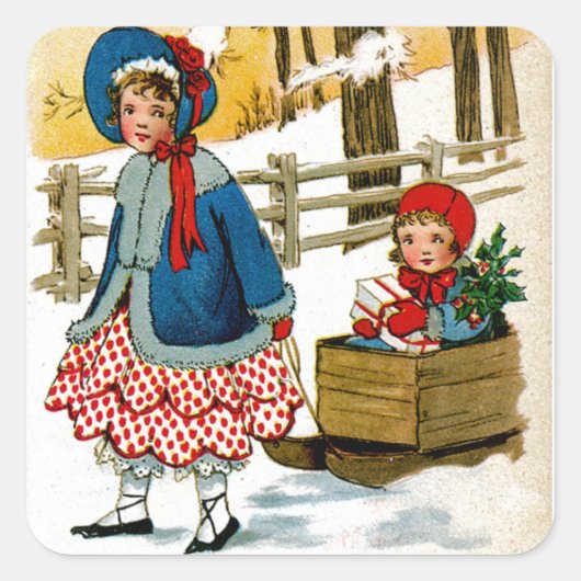 Ziehen des Schlittens Quadratischer Aufkleber (Vorderseite)