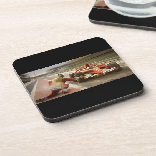 Ziehen Sie Racing-Untersetzer. Set von sechs Jahre Getränkeuntersetzer (Linke Seite)