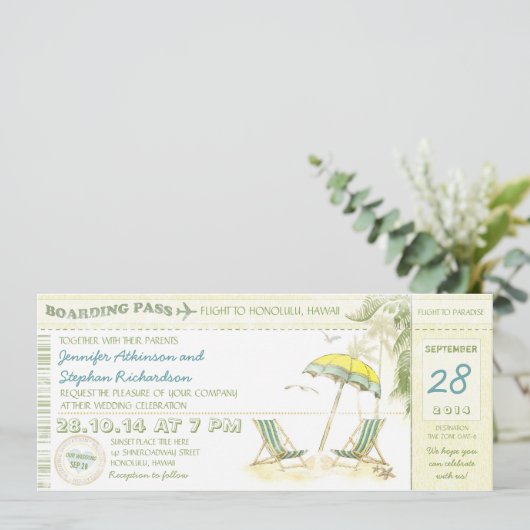 Ziel Boarding Pass - Einladung zur Hochzeit (Stehend Vorderseite)