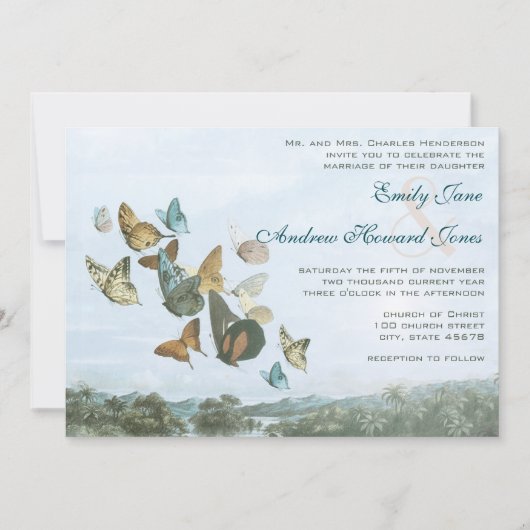 Ziel Butterfly und Palm Tree Wedding Einladung (Vorderseite)