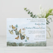 Ziel Butterfly und Palm Tree Wedding Einladung (Stehend Vorderseite)