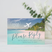 Ziel des Hochzeitsflugzeugs Tropical Beach RSVP Karte (Stehend Vorderseite)