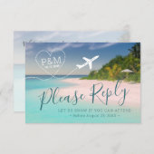 Ziel des Hochzeitsflugzeugs Tropical Beach RSVP Karte (Vorne/Hinten)