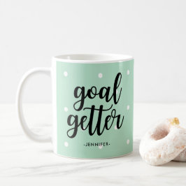 Ziel Getter | Minze grüne Polka-Punkte und Typogra Kaffeetasse
