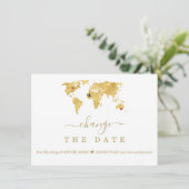 Ziel Gold Weltkarte Hochzeit ändern Datum Save The Date (Stehend Vorderseite)