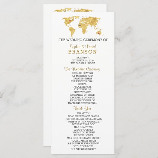 Ziel Gold World Map Wedding Program Programm (Vorne/Hinten)