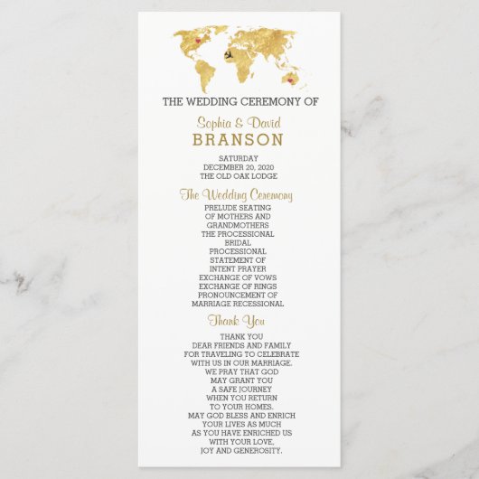 Ziel Gold World Map Wedding Program Programm (Vorderseite)