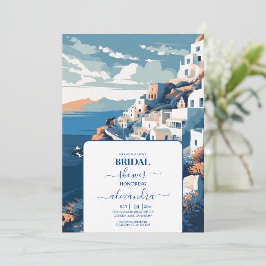 Ziel Griechenland Santorini-Brautparty Einladung (Stehend Vorderseite)