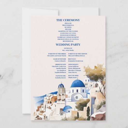 Ziel Griechenland Santorini Hochzeitsprogramm Einladung (Rückseite)