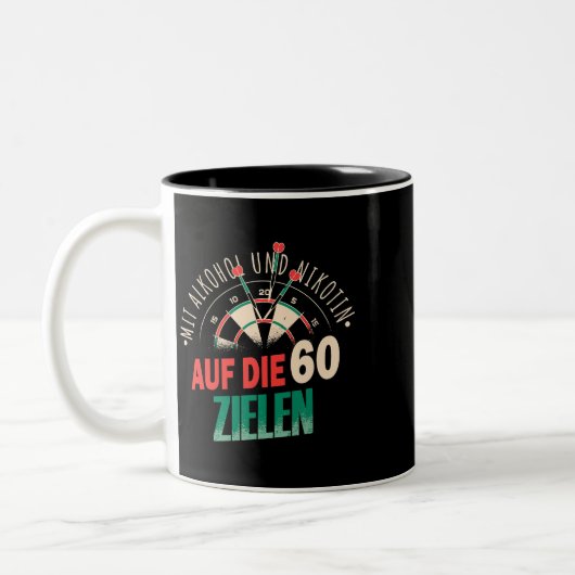 Ziel mit Alkohol und Nikotin an den 60 Darts Zweifarbige Tasse (Links)