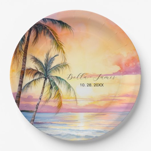 Ziel Sonnenuntergang Hochzeit Pappteller (Vorderseite)