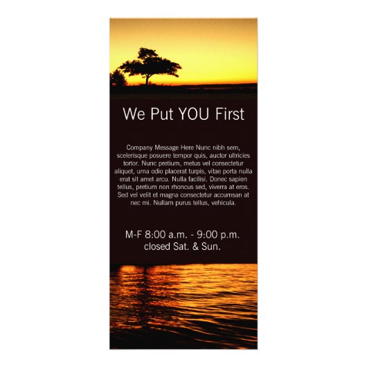 Ziel Sonnenuntergang über der Rackkarte des Wasser Werbekarte (Hinten)