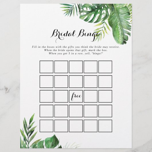 Ziel Tropical Greenery Bridal Bingo Spiel (Vorderseite)