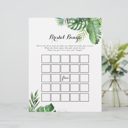 Ziel Tropical Greenery Bridal Bingo Spiel (Stehend Vorderseite)
