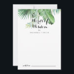 Ziel tropische grüne Hochzeiten Worte der Weisheit Hinweiskarte<br><div class="desc">Dieses Ziel tropische grüne Hochzeitsworte der Weisheitsratenkarte ist perfekt für eine moderne Hochzeit. Das Design besteht aus handbemalten Aquarellpalmen und Blätter aus Bananen, die in hübschen Bouquets angeordnet sind. Diese Karten sind ideal für Hochzeiten, Brautparty, Babydusche, Graduiertenfest u.v.m. Personalisieren Sie die Karten mit den Namen der Braut und Bräutigam, den...</div>