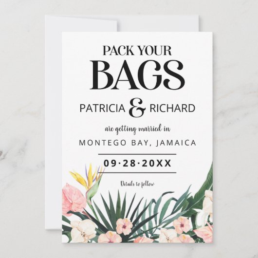 Ziel tropische Hochzeit speichern das Datum (Vorderseite)