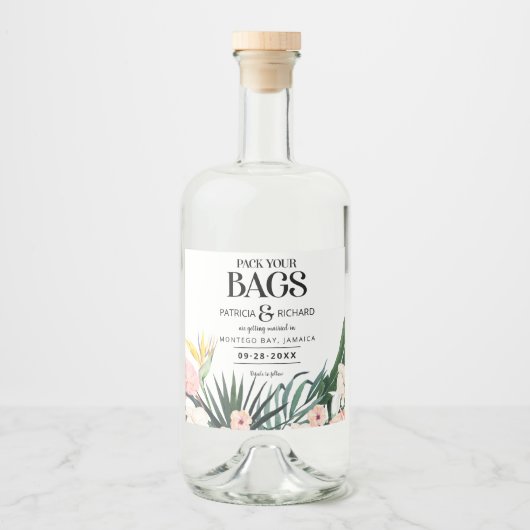 Ziel tropische Hochzeit speichern das Datum Alkoholflaschenetikett (Vorderseite)