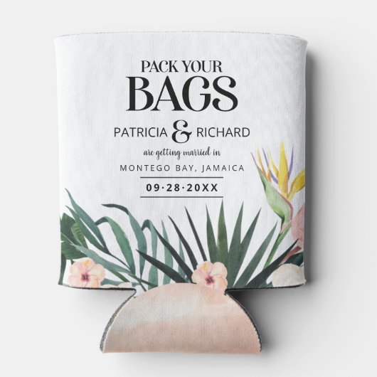 Ziel tropische Hochzeit speichern das Datum Dosenkühler (Rückseite)