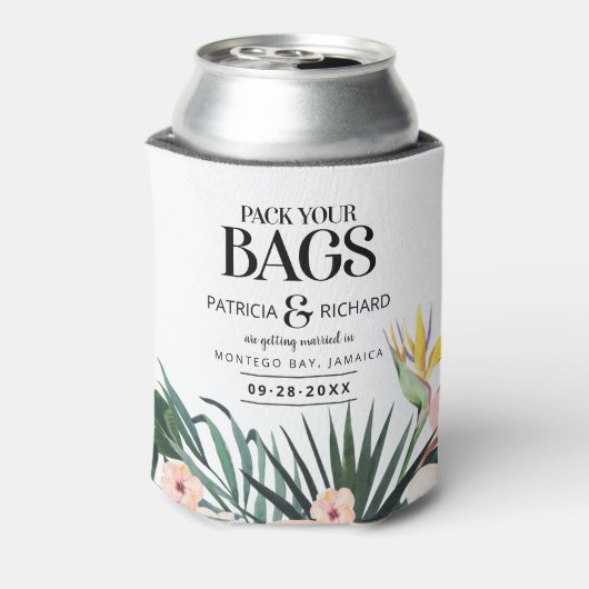 Ziel tropische Hochzeit speichern das Datum Dosenkühler (Kanne Rückseite)