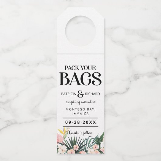 Ziel tropische Hochzeit speichern das Datum Flaschenanhänger (Vorderseite)