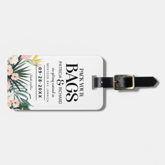 Ziel tropische Hochzeit speichern das Datum Gepäckanhänger (Vorderseite horizontal)