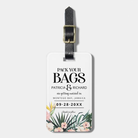 Ziel tropische Hochzeit speichern das Datum Gepäckanhänger (Vorderseite vertikal)