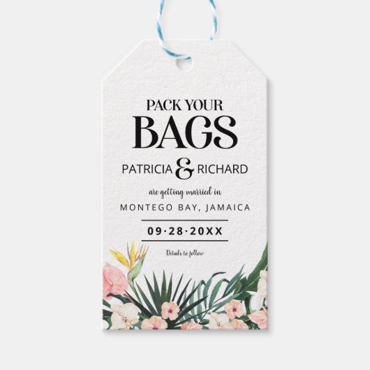 Ziel tropische Hochzeit speichern das Datum Geschenkanhänger (Vorderseite)