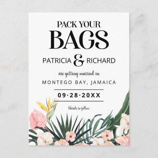 Ziel tropische Hochzeit speichern das Datum Postkarte (Vorderseite)