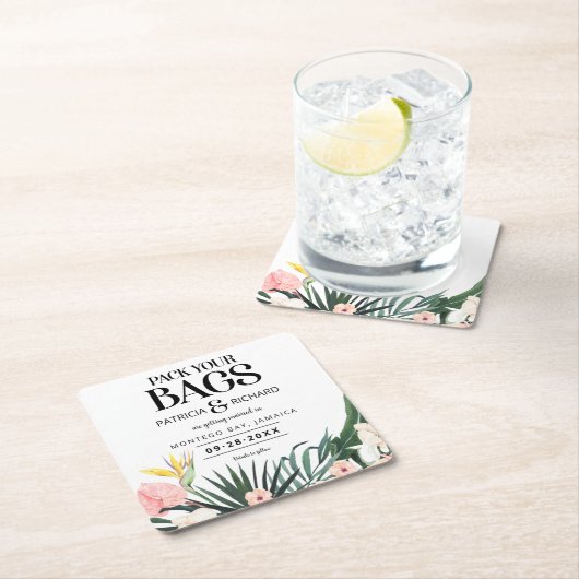 Ziel tropische Hochzeit speichern das Datum Rechteckiger Pappuntersetzer (Vor Ort)