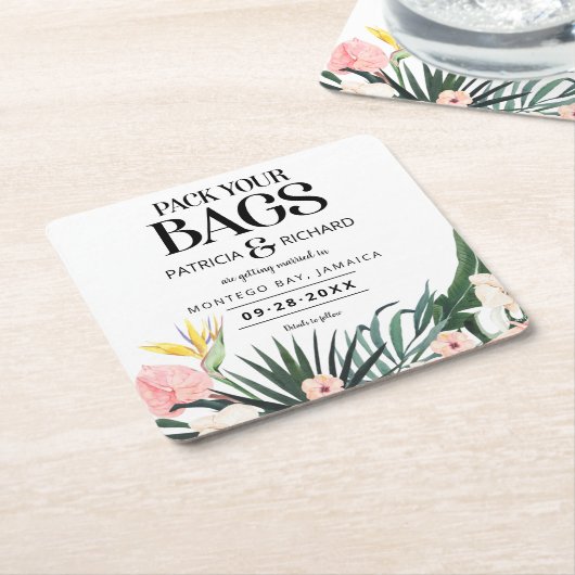 Ziel tropische Hochzeit speichern das Datum Rechteckiger Pappuntersetzer (angewinkelt)