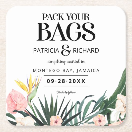 Ziel tropische Hochzeit speichern das Datum Rechteckiger Pappuntersetzer (Vorderseite)